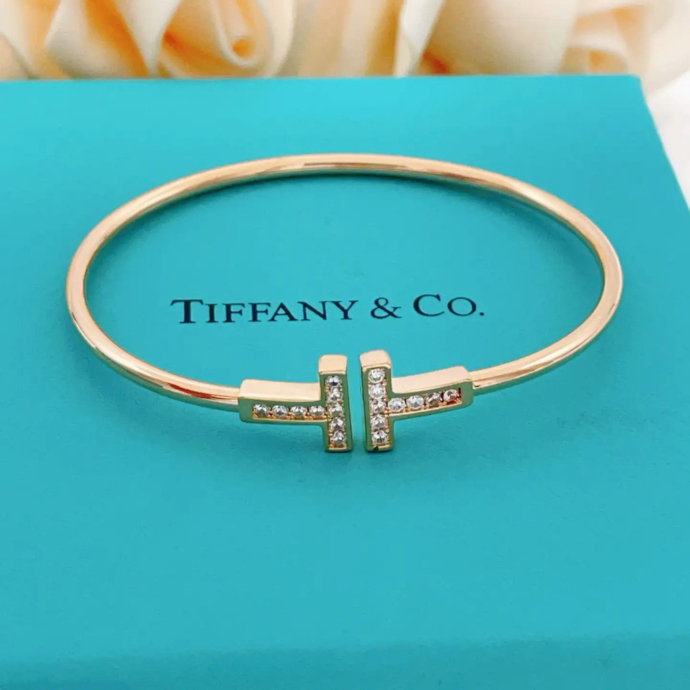 Tiffany & Co. Rose Gold Full-Diamond Double T Bracelet
